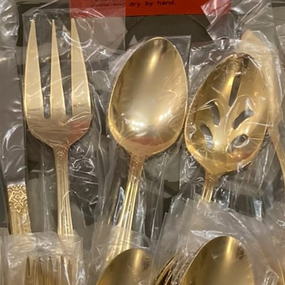 Serena Gold Plated Flatware, 45 pieces, 8 settings, by Estia. NWOT - Picture 9 of 10